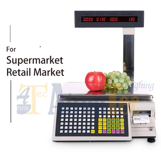 Balança de impressão de código de barras com display LED de capacidade de 30 kg para supermercado e mercado varejista